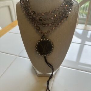 Upcycled mocha bead  Multi-Strand Necklace with Pendant